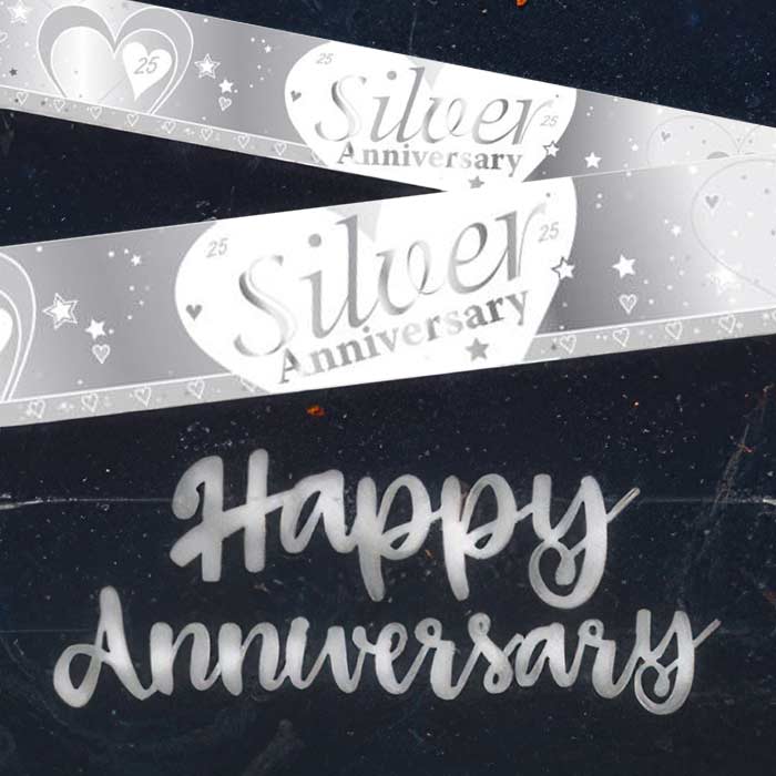 Folat 25th Birthday Or Anniversary Banner - Silver, 180cm X 40cm (approx. 71" X 16") - View #8