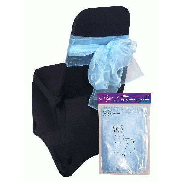 Baby Blue Eleganza Chair Sash: Sheer Wedding Chair Sash | Party Save Smile