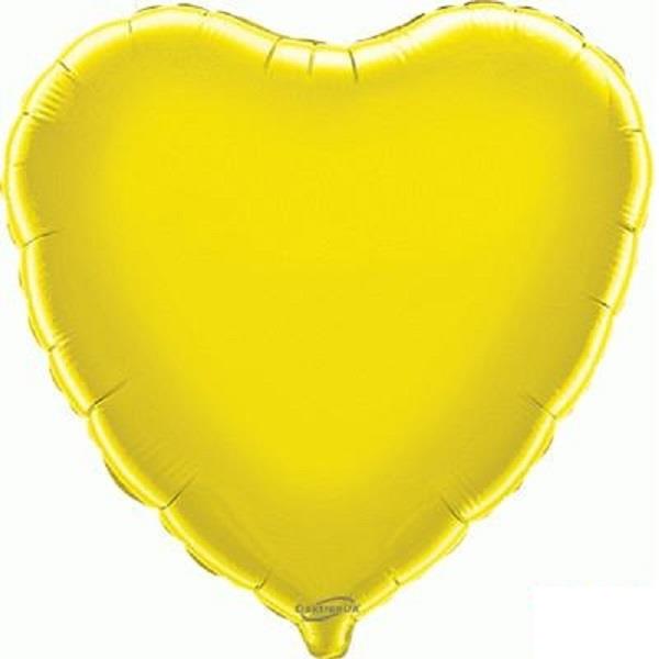 Yellow Plain Coloured Heart Foil Balloon 18 Inch | Party Save Smile