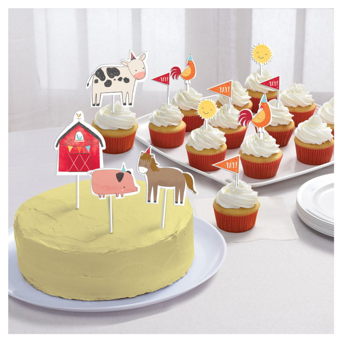 Farm Animals Cake Topper Decoration Pack of 12 | Party Save Smile