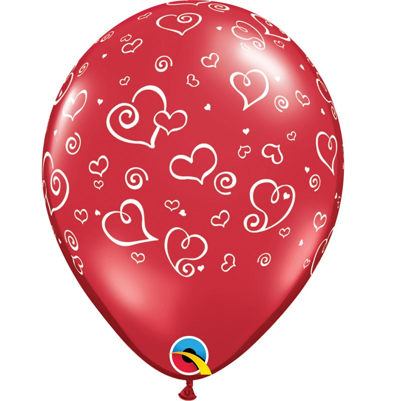 Swirling Red Heart Latex Balloons 11 Inch Qualatex