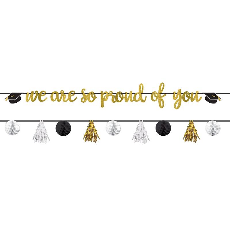Black and Gold We Are So Proud Graduation Banners 2.1 Metres | Party Save Smile