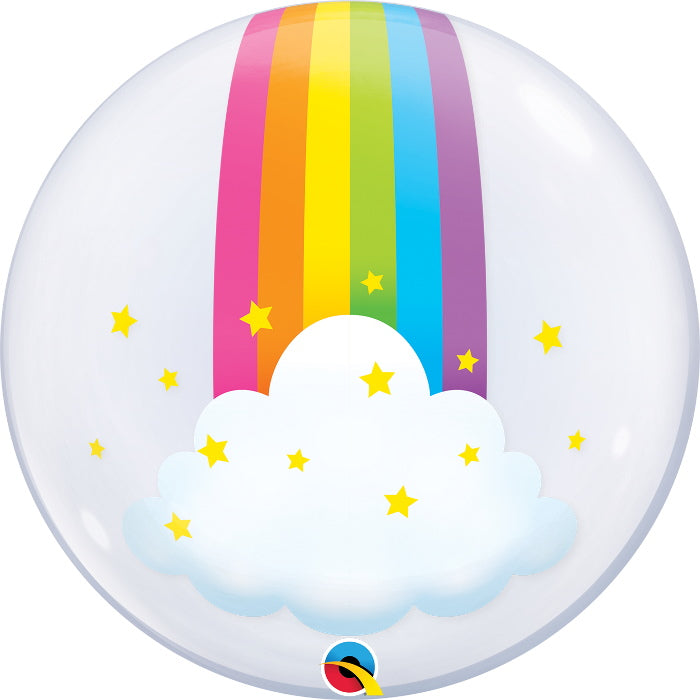 Rainbow Clouds Qualatex Deco Bubble Party Balloon 24 Inch | Party Save Smile