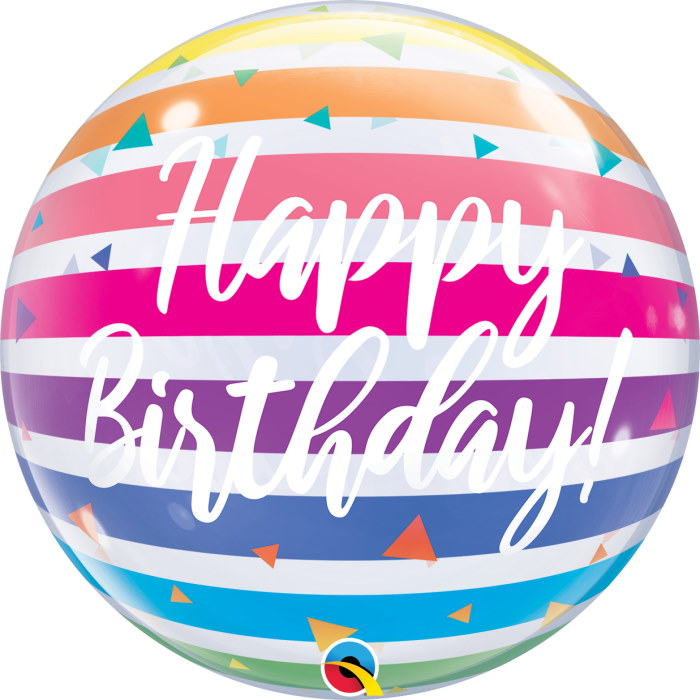 Colourful Stripes Birthday Bubble Balloon 22 Inch | Party Save Smile