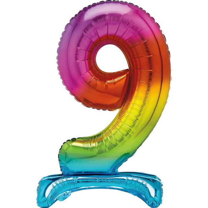 Standing Balloon Rainbow Air Filled Number 9 | Party Save Smile