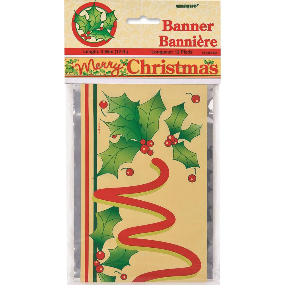 Holly Merry Christmas Foil Banner 3.6 Metres | Party Save Smile