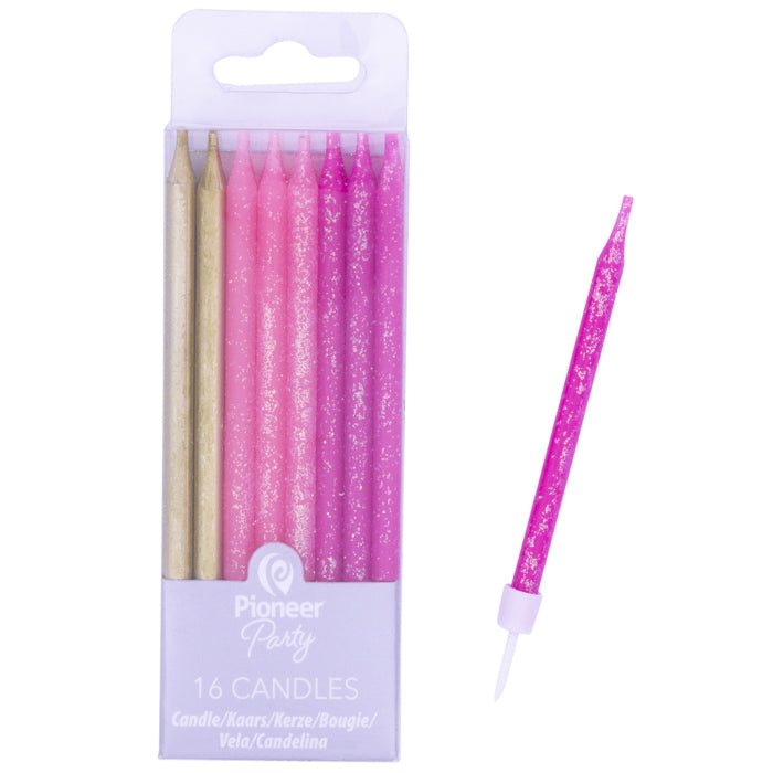 Pink and Gold Birthday Cake Candles Pack of 16 | Party Save Smile