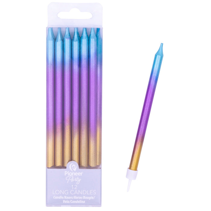 Ombre Rainbow Tall Cake Candles Pack of 12 | Party Save Smile