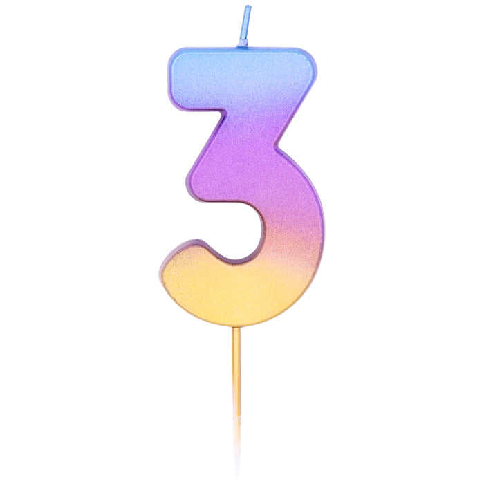 Rainbow Ombre Number 3 Birthday Cake Candle | Party Save Smile