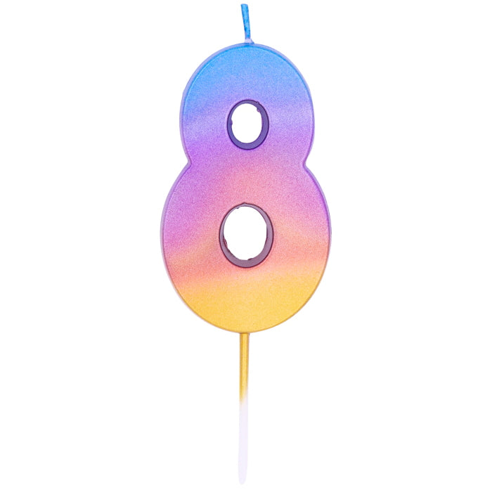 Number 8 Birthday Cake Candle - Rainbow Ombre | Party Save Smile