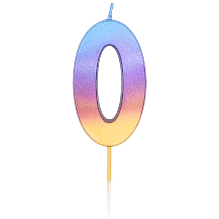 Number 0 Cake Candle - Rainbow Ombre | Party Save Smile