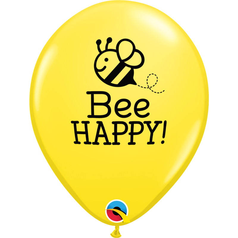 Bee Happy Yellow Latex Balloons 11 Inch Qualatex | Party Save Smile