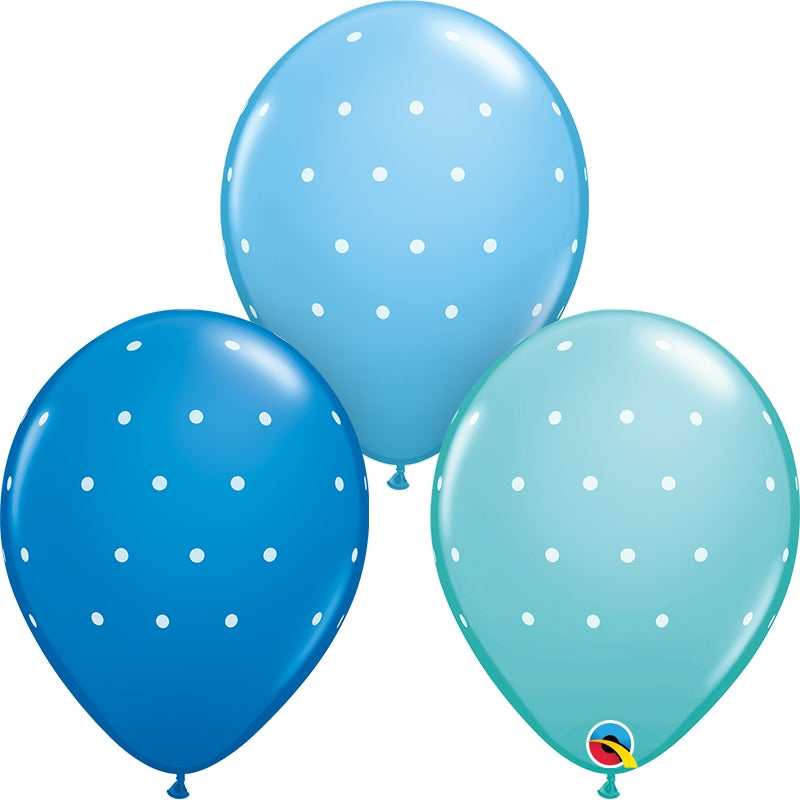 Blue Polka Dots Latex Balloons 11 Inch Qualatex | Party Save Smile