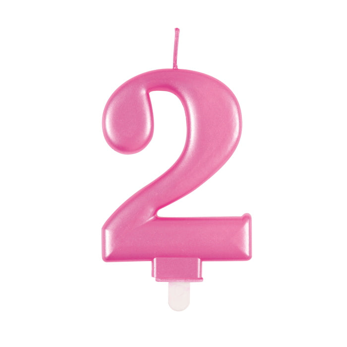 Pink Number 2 Cake Candle - Metallic | Party Save Smile