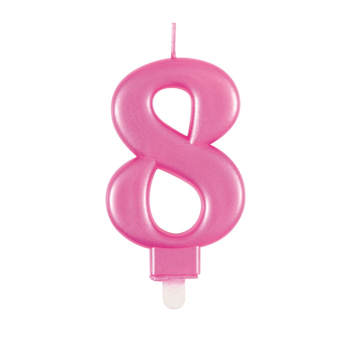 No 8 Cake Candle - Pink Metallic | Party Save Smile