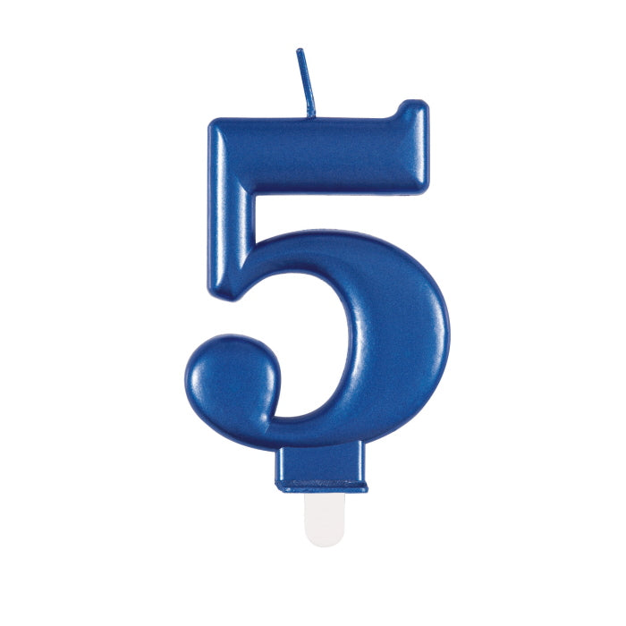 Blue Metallic Number 5 Cake Candle: 5th Birthday Candle | Party Save Smile