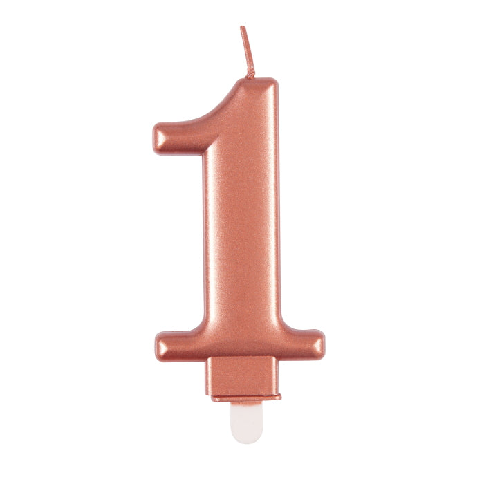 Rose Gold Metallic Number 1 Cake Candle | Party Save Smile