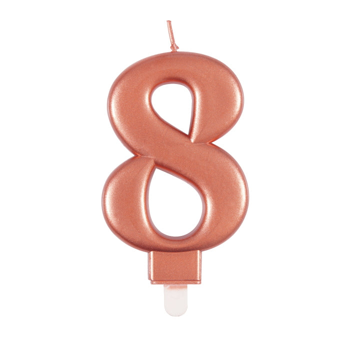 8 Birthday Cake Candle - Rose Gold Metallic | Party Save Smile