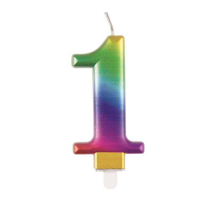 Rainbow Metallic Cake Candle Number 1 | Party Save Smile