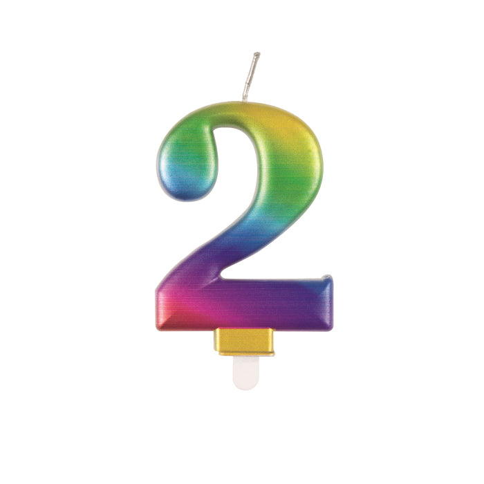 Rainbow Metallic Cake Candle Number 2 | Party Save Smile