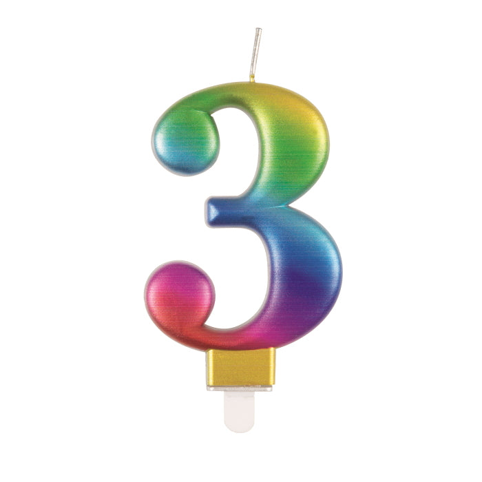 Rainbow Metallic Cake Candle Number 3 | Party Save Smile
