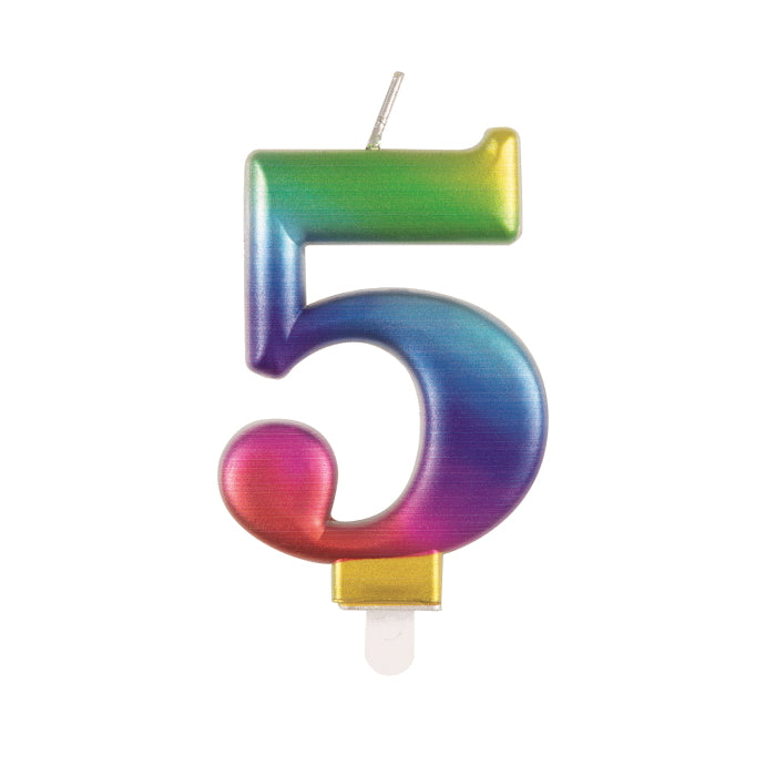 Rainbow Metallic Cake Candle Number 5 | Party Save Smile