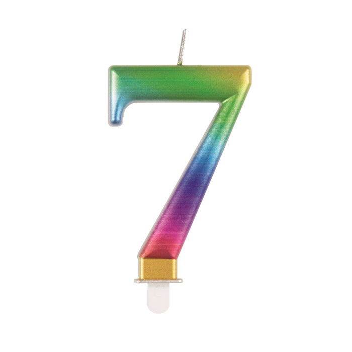 Metallic Rainbow Number 7 Cake Candle | Party Save Smile