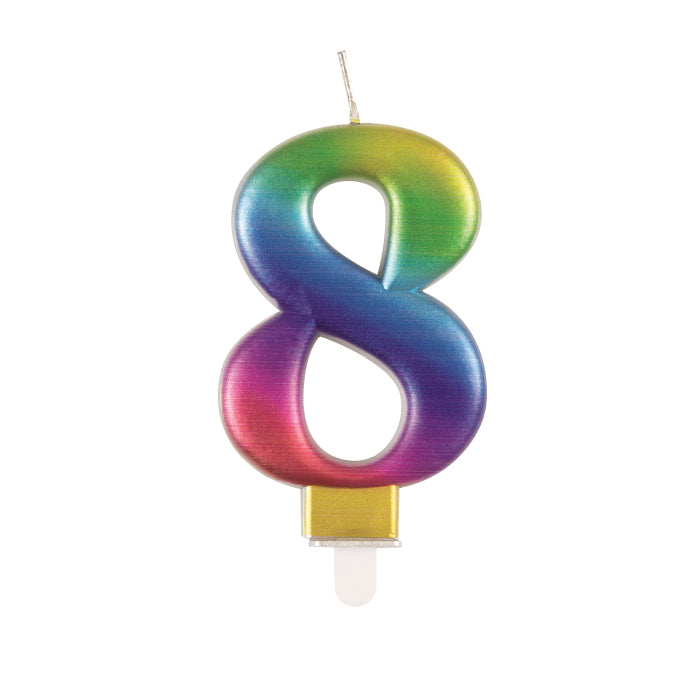 Rainbow Metallic Cake Candle Number 8 | Party Save Smile