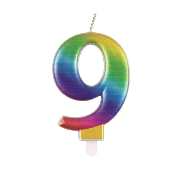 Rainbow Metallic Cake Candle Number 9 | Party Save Smile