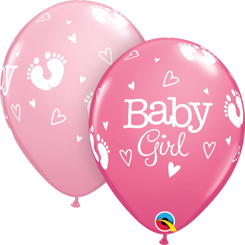 Pink Footprints Baby Girl Latex Balloons 11 Inch