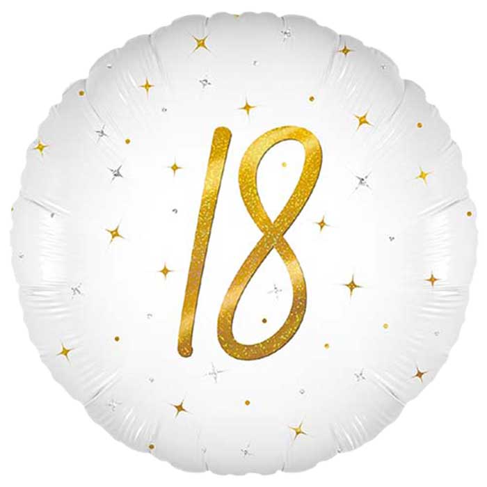 White and Gold 18th Birthday Foil Balloon 45cm | Party Save Smile