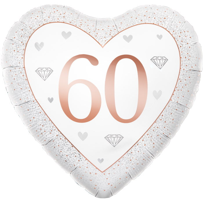 Diamond Happy 60th Anniversary Heart Foil Balloon 18 inches | Party Save Smile