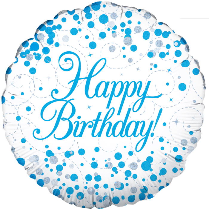 Blue and White Birthday Foil Balloons Confetti 18 Inches | Party Save Smile