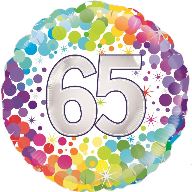 Age 65 Colourful Confetti Foil Balloon 18 Inch | Party Save Smile