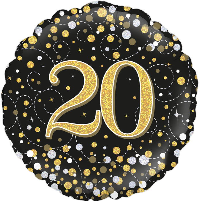 Black and Gold 20th Birthday Foil Balloons 18 inch | Party Save Smile