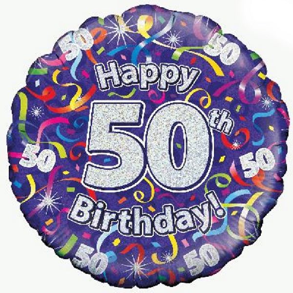 Purple Streamers Happy 50th Birthday Foil Balloon 18 Inch | Party Save Smile