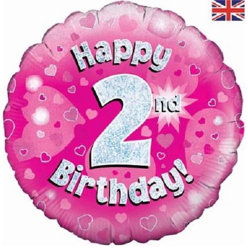 Happy 2nd Birthday Pink Foil Balloon 18 Inch | Party Save Smile