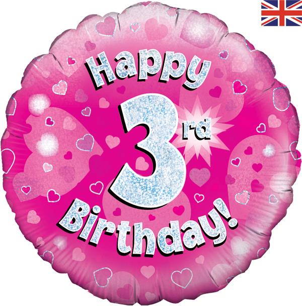 Happy 3rd Birthday Pink Foil Balloon 18 Inches | Party Save Smile