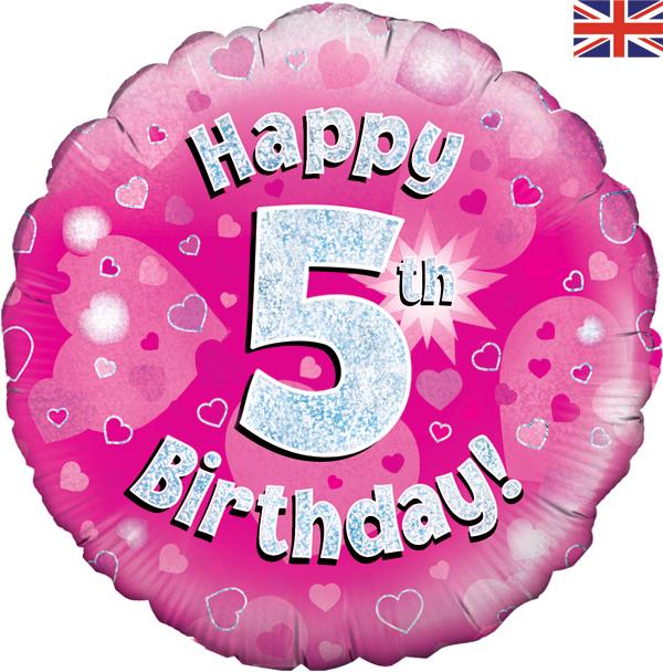 Happy 5th Birthday Pink Foil Balloon 18 Inches | Party Save Smile