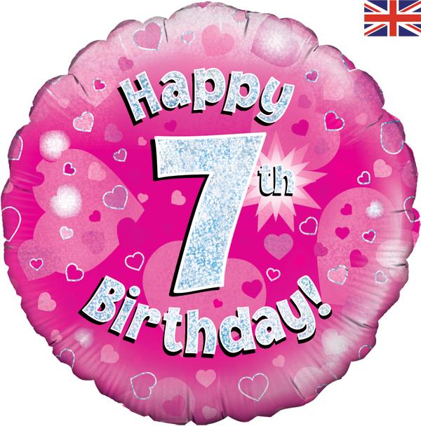 Happy 7th Birthday Pink Foil Balloon 18 Inches | Party Save Smile