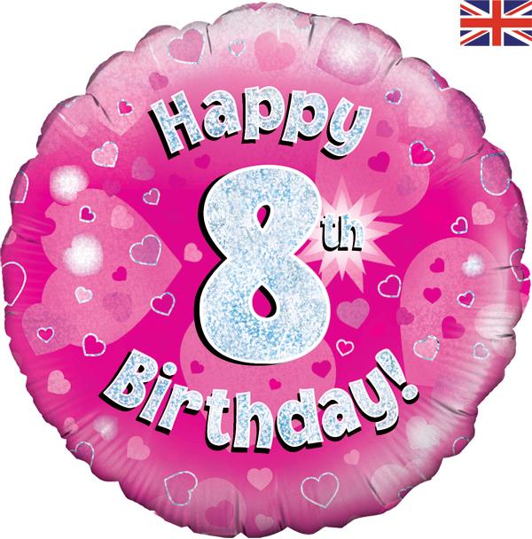 Happy 8th Birthday Pink Foil Balloon 18 Inches | Party Save Smile