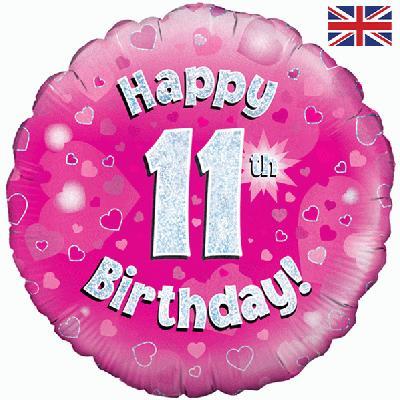 Happy 11th Birthday Pink Foil Balloon 18 Inch | Party Save Smile