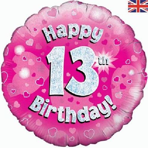 Happy 13th Birthday Pink Foil Balloon 18 Inch | Party Save Smile