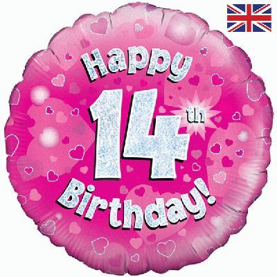 Happy 14th Birthday Pink Foil Balloon 18 Inch | Party Save Smile