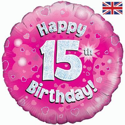 Happy 15th Birthday Pink Foil Balloon 18 Inch | Party Save Smile
