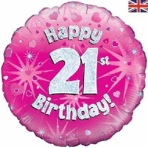 Happy 21st Birthday Pink Foil Balloon 18 Inch | Party Save Smile