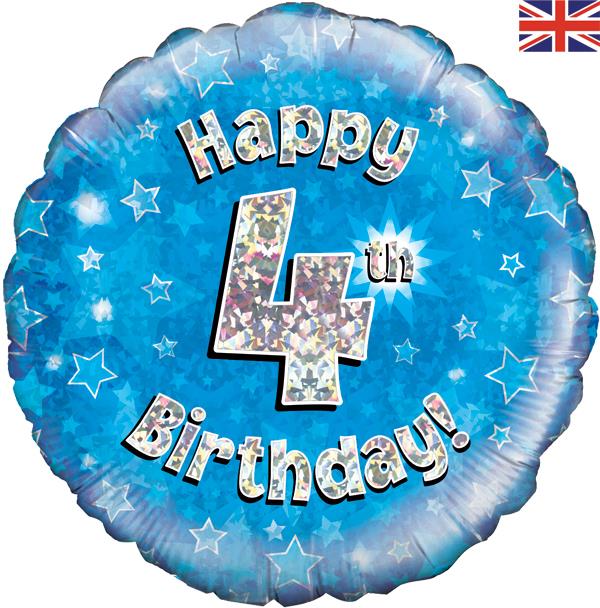 Happy 4th Birthday Blue Foil Balloon 18 Inches | Party Save Smile