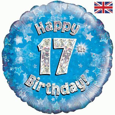 Happy 17th Birthday Blue Foil Balloon 18 Inch | Party Save Smile