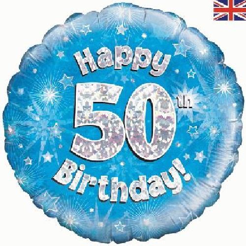 Happy 50th Birthday Blue Foil Balloon 18 Inch | Party Save Smile