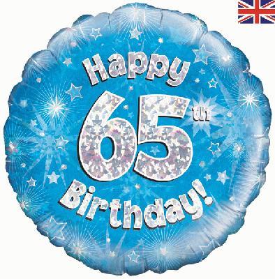 Happy 65th Birthday Blue Foil Balloon 18 Inch | Party Save Smile